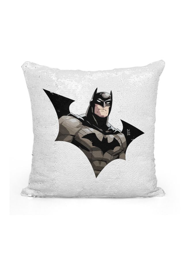 Batman Sequined Throw Pillow Silver/Black/White 16x16inch - Image 1