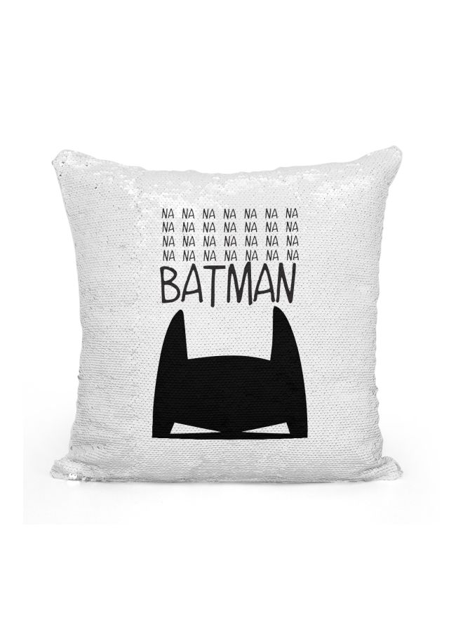 وسادة زينة مطرزة بالترتر ومطبوع عليه عبارة مقتبسة وكلمة "Batman" فضي / أسود / أبيض 16x16بوصة - Image 1