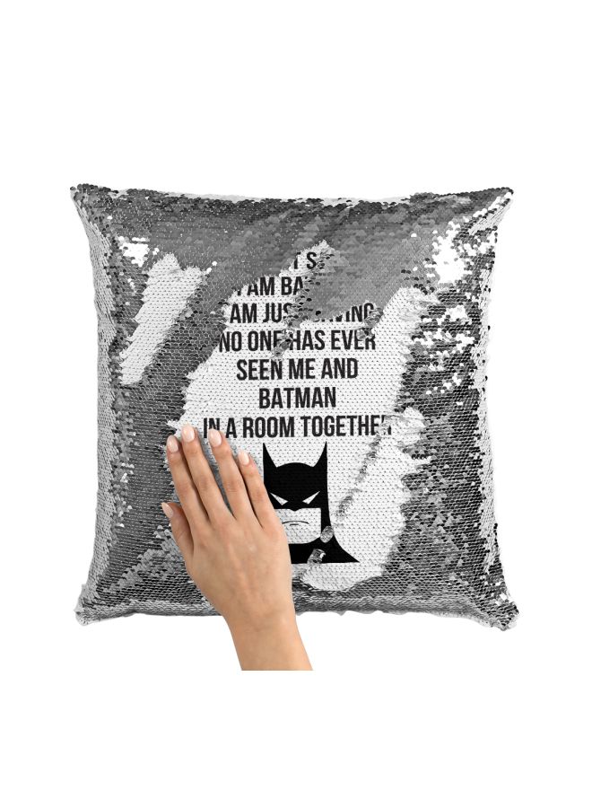 Batman Quote Sequined Throw Pillow Silver/Black/White 16x16inch - Image 3