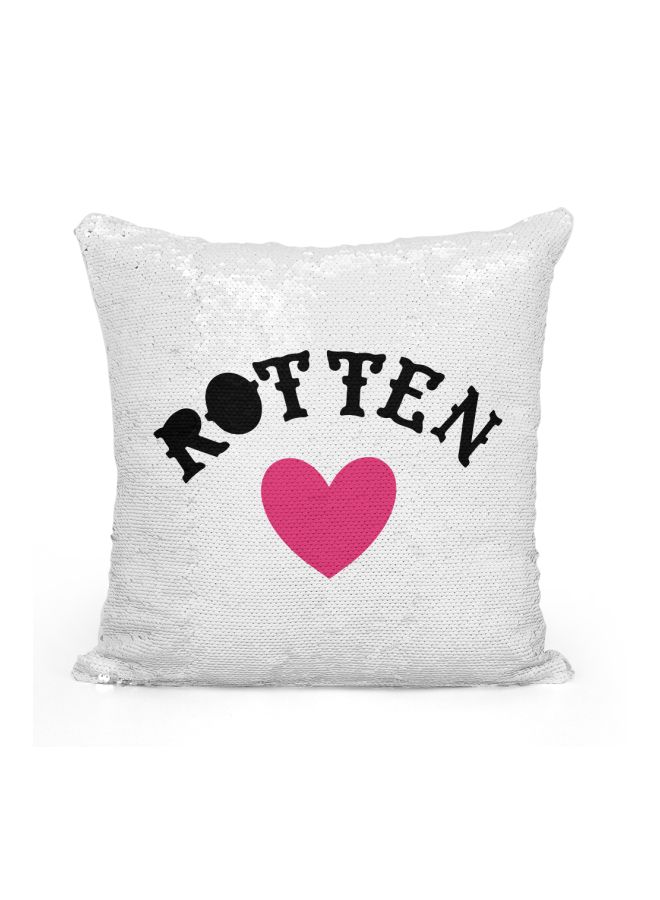 Puddin Printed Sequined Throw Pillow Silver/White/Pink 16x16inch - Image 1
