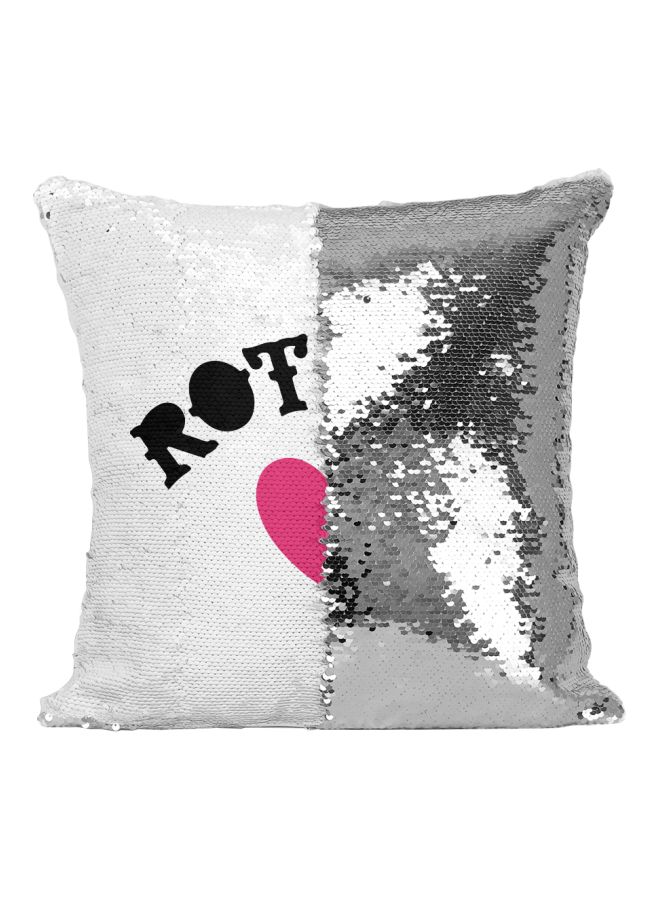 Puddin Printed Sequined Throw Pillow Silver/White/Pink 16x16inch - Image 2