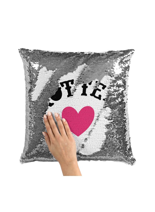 Puddin Printed Sequined Throw Pillow Silver/White/Pink 16x16inch - Image 3