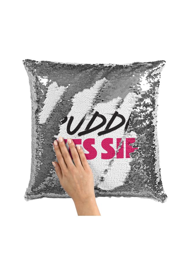 Harley Quinn Printed Sequined Throw Pillow Silver/White/Black 16x16inch - Image 3