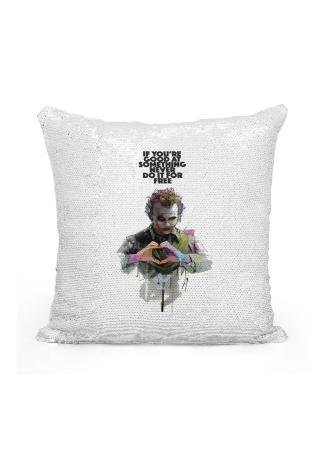 Printed Sequined Throw Pillow Silver/White/Green 16x16inch - Image 1