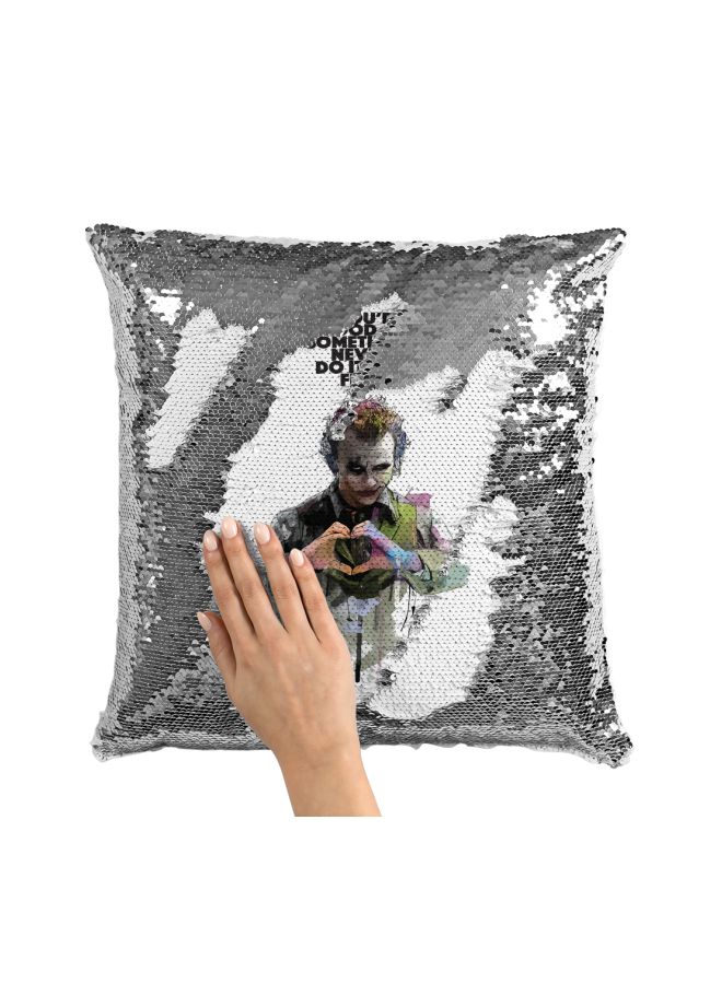 Printed Sequined Throw Pillow Silver/White/Green 16x16inch - Image 3