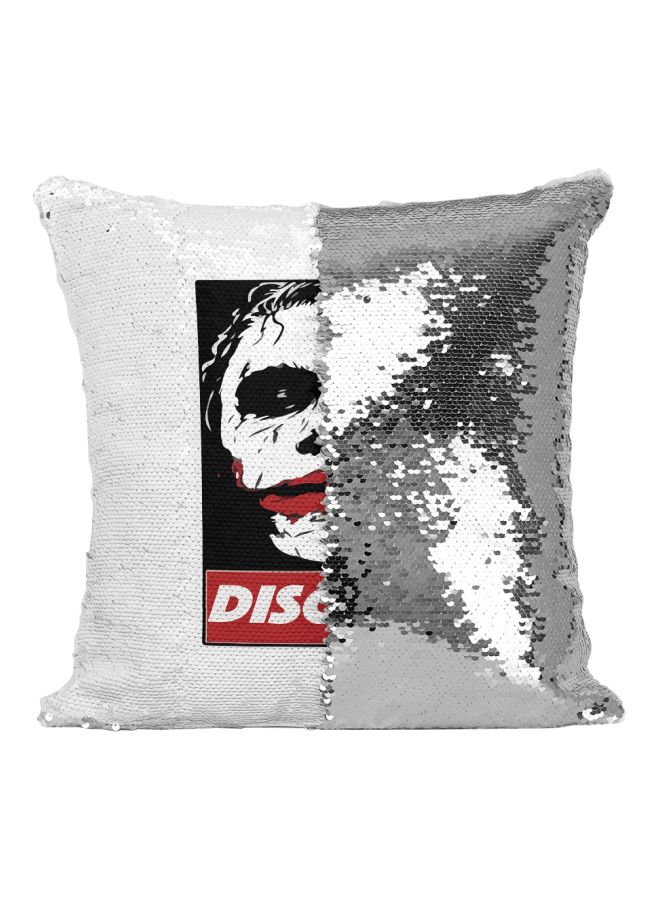 Printed Sequined Throw Pillow Silver/White/Black 16x16inch - Image 2