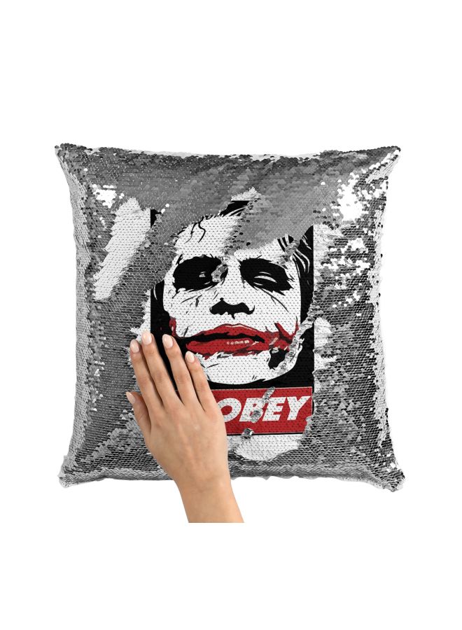 Printed Sequined Throw Pillow Silver/White/Black 16x16inch - Image 3