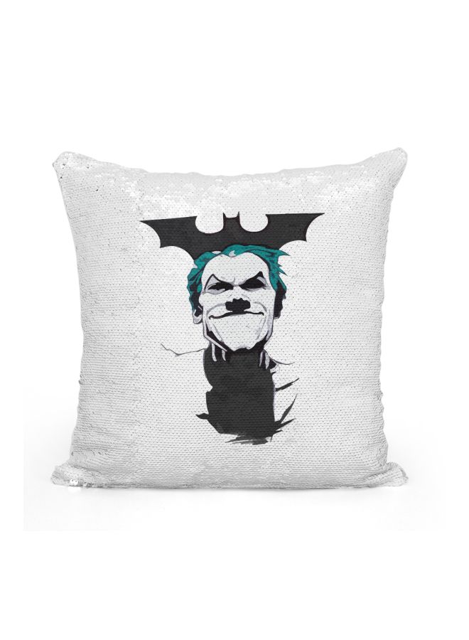 Printed Sequined Throw Pillow Silver/White/Black 16x16inch - Image 1
