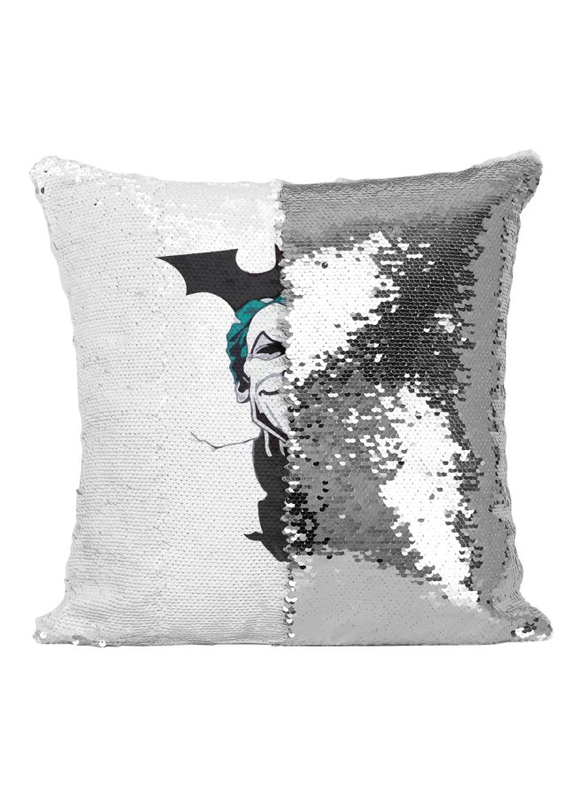 Printed Sequined Throw Pillow Silver/White/Black 16x16inch - Image 2