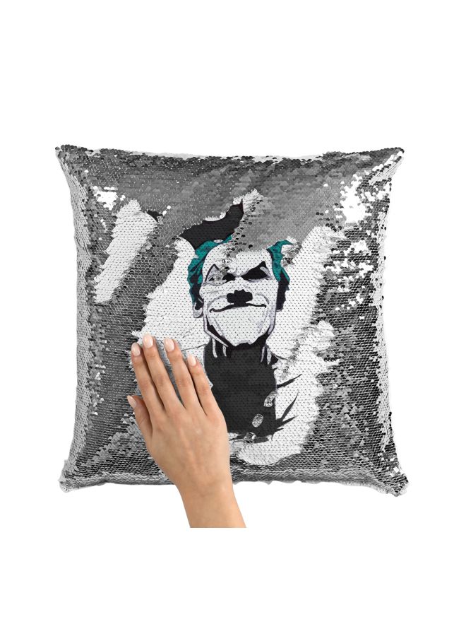Printed Sequined Throw Pillow Silver/White/Black 16x16inch - Image 3