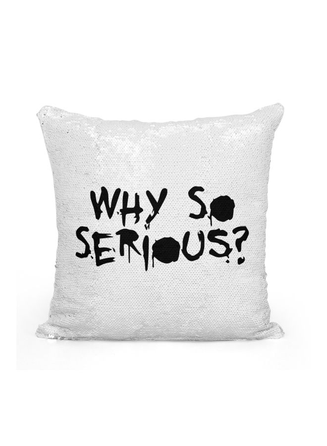 Serious Printed Sequined Throw Pillow Silver/White/Black 16x16inch - Image 1