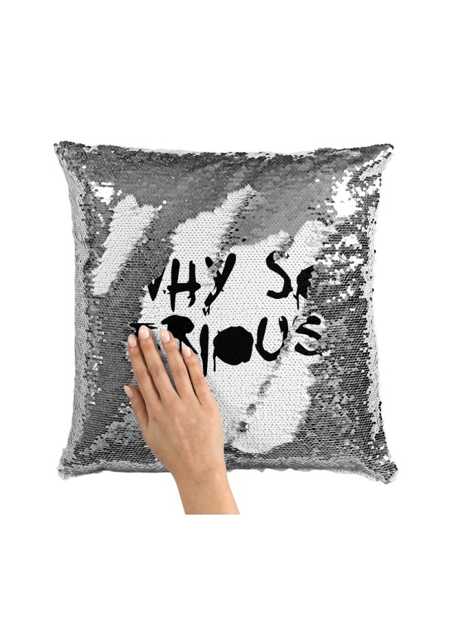 Serious Printed Sequined Throw Pillow Silver/White/Black 16x16inch - Image 3