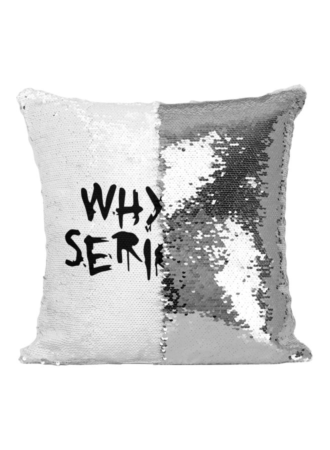 Serious Printed Sequined Throw Pillow Silver/White/Black 16x16inch - Image 2