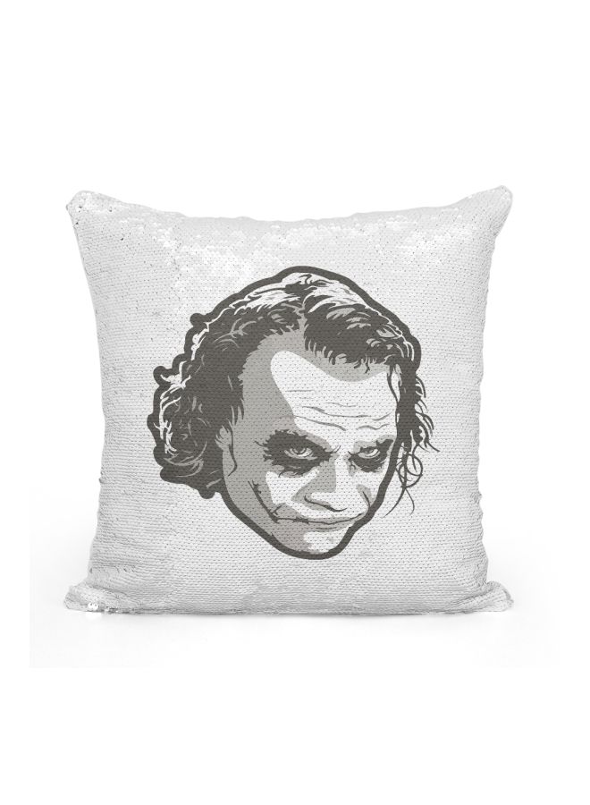 Lets Put A Smile Printed Sequined Throw Pillow Silver/White/Grey 16x16inch - Image 1
