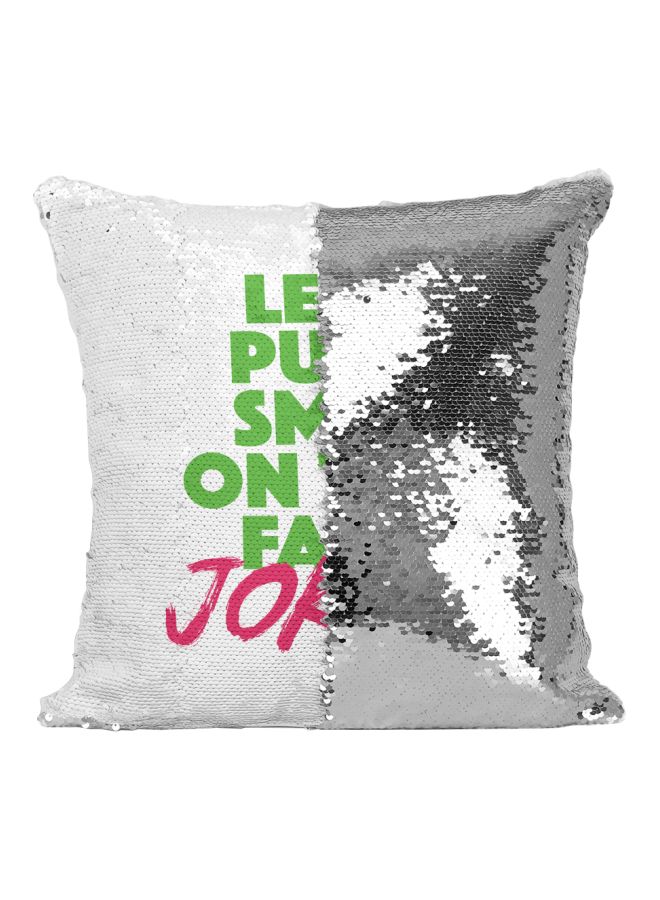 Gravity Printed Sequined Throw Pillow Silver/White/Green 16x16inch