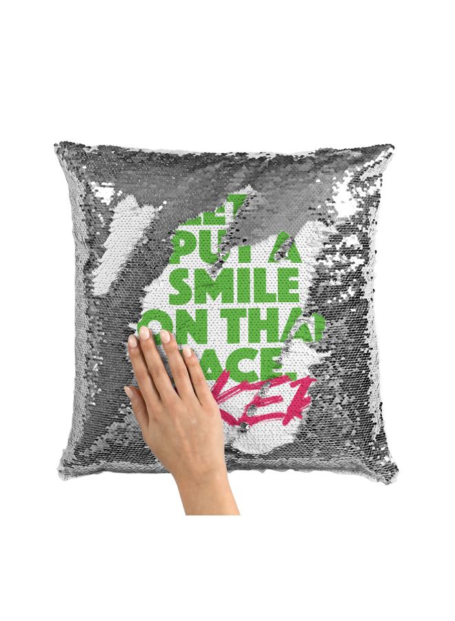 Gravity Printed Sequined Throw Pillow Silver/White/Green 16x16inch