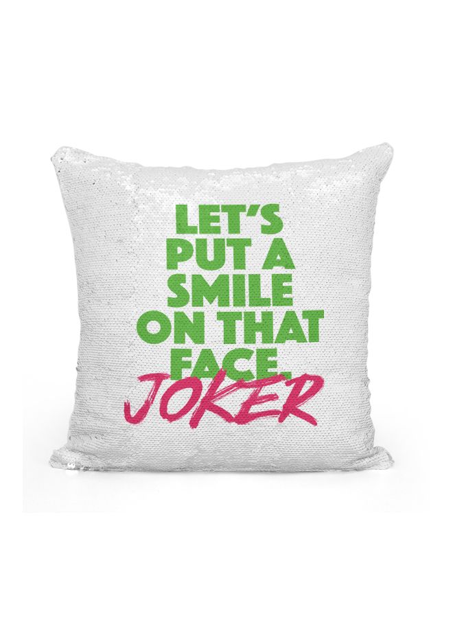 Gravity Printed Sequined Throw Pillow Silver/White/Green 16x16inch