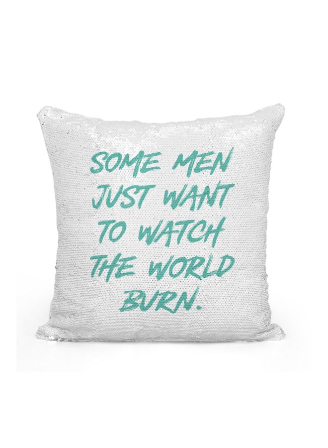Printed Sequined Throw Pillow Silver/White/Green 16x16inch - Image 1