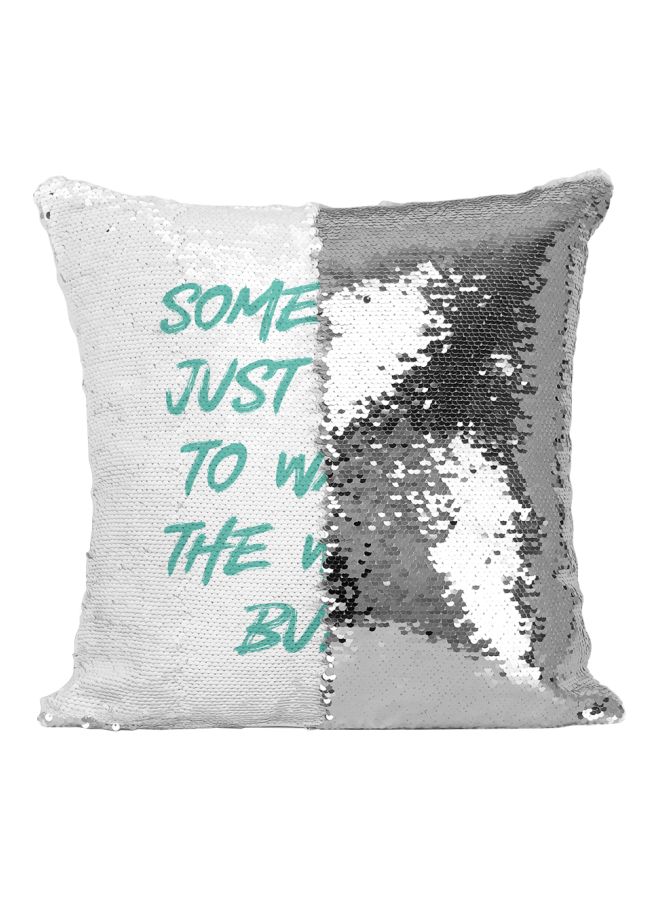 Printed Sequined Throw Pillow Silver/White/Green 16x16inch - Image 2