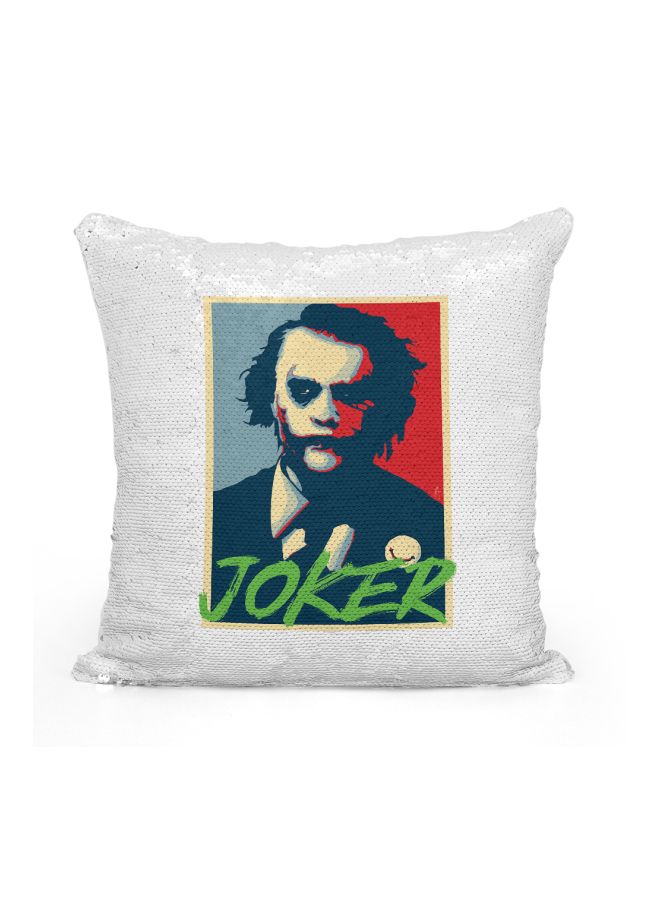 Joker Theme Sequined Throw Pillow Silver/White/Blue 16x16inch - Image 1
