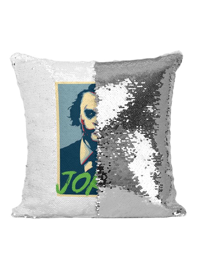 Joker Theme Sequined Throw Pillow Silver/White/Blue 16x16inch - Image 2