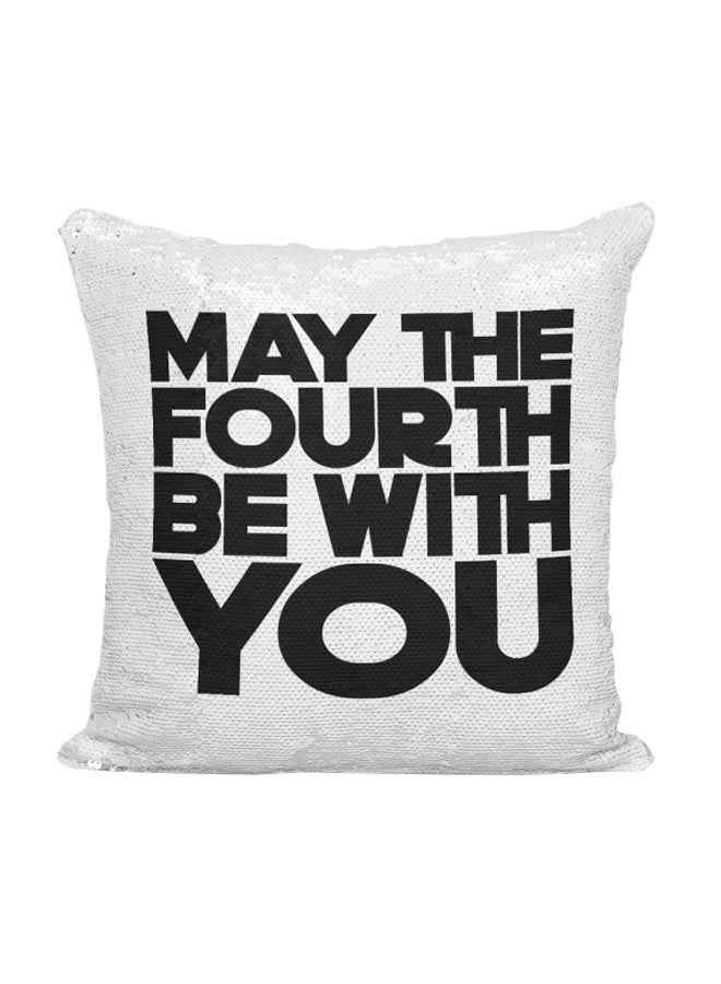 Quote Printed Stuffing Throw Pillow Grey/White/Black 16x16inch - Image 1