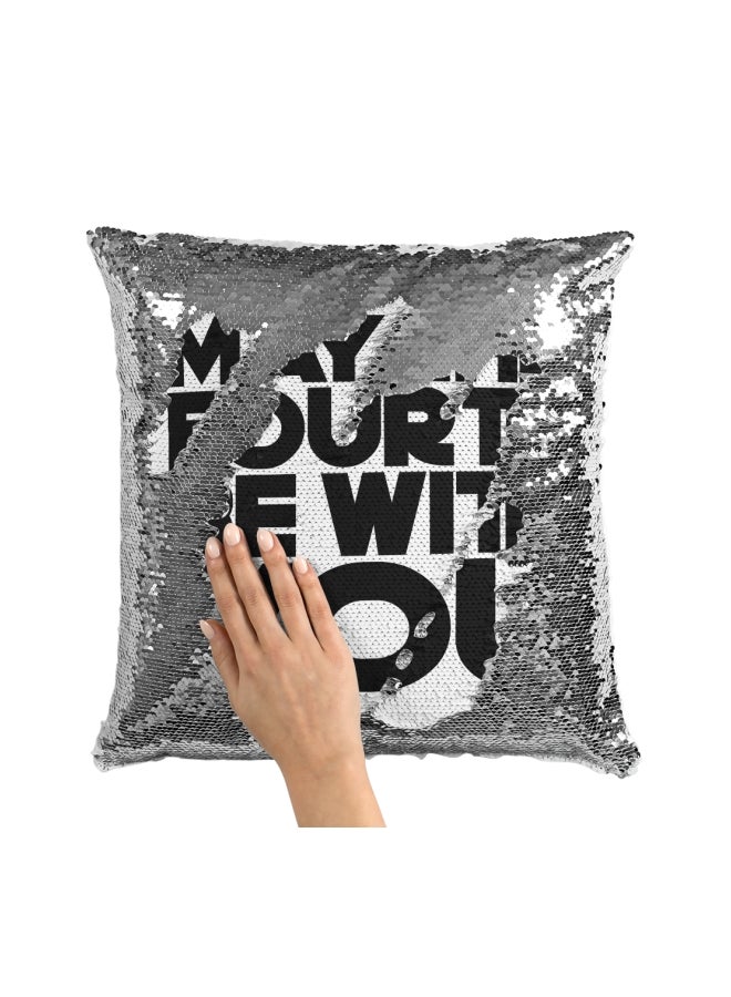 Quote Printed Stuffing Throw Pillow Grey/White/Black 16x16inch - Image 3