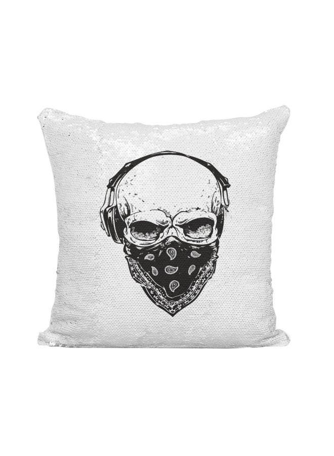 Printed Sequined Throw Pillow Silver/White/Black 16x16inch - Image 1