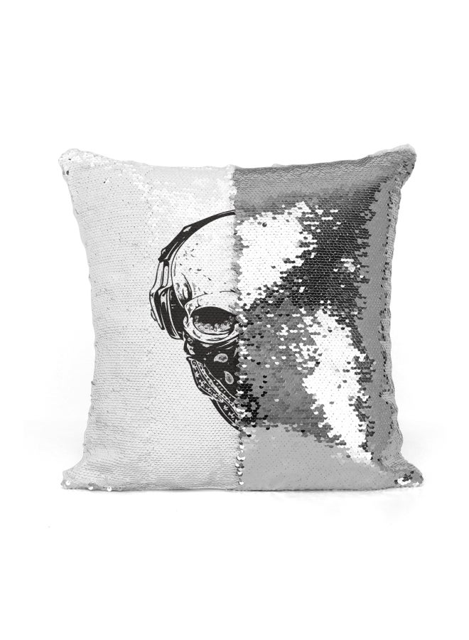 Printed Sequined Throw Pillow Silver/White/Black 16x16inch - Image 2