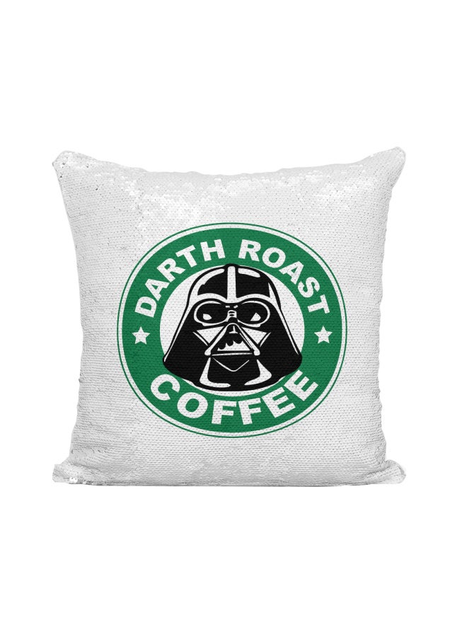 Starbucks Star Wars Darth Roast Coffee Printed Sequined Throw Pillow Silver/White/Green 16x16inch - Image 1