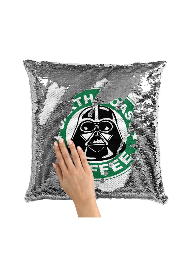Starbucks Star Wars Darth Roast Coffee Printed Sequined Throw Pillow Silver/White/Green 16x16inch - Image 3