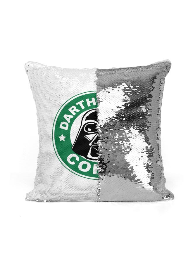 Starbucks Star Wars Darth Roast Coffee Printed Sequined Throw Pillow Silver/White/Green 16x16inch - Image 2