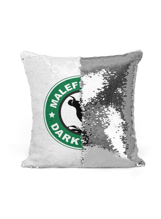 وسادة زينة مطرزة بالترتر ومطبوع عليها شعار ستاربكس وعبارة "Maleficent's Dark Roast" فضي / أبيض/أخضر 16x16بوصة - Image 2
