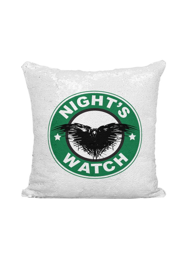 Starbucks Game of thrones Night's Watch Printed Sequined Throw Pillow Silver/White/Green 16x16inch - Image 1