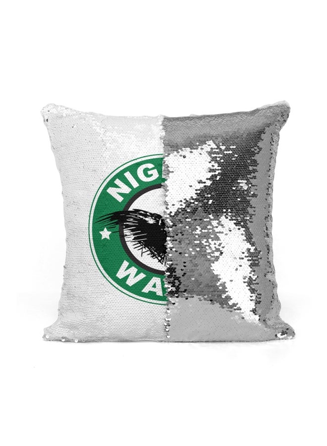 Starbucks Game of thrones Night's Watch Printed Sequined Throw Pillow Silver/White/Green 16x16inch - Image 2