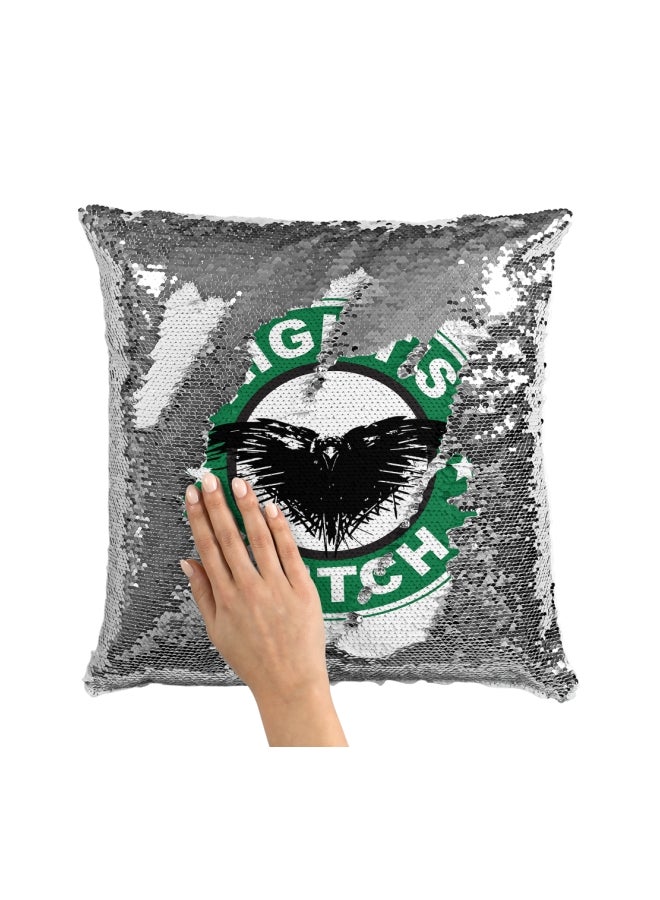 Starbucks Game of thrones Night's Watch Printed Sequined Throw Pillow Silver/White/Green 16x16inch - Image 3