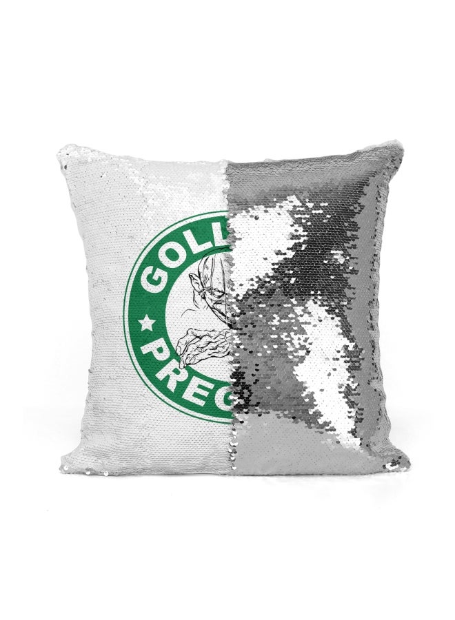 Starbucks Lord Of The Rings Gollum Precious Printed Sequined Throw Pillow Silver/White/Green 16x16inch - Image 2
