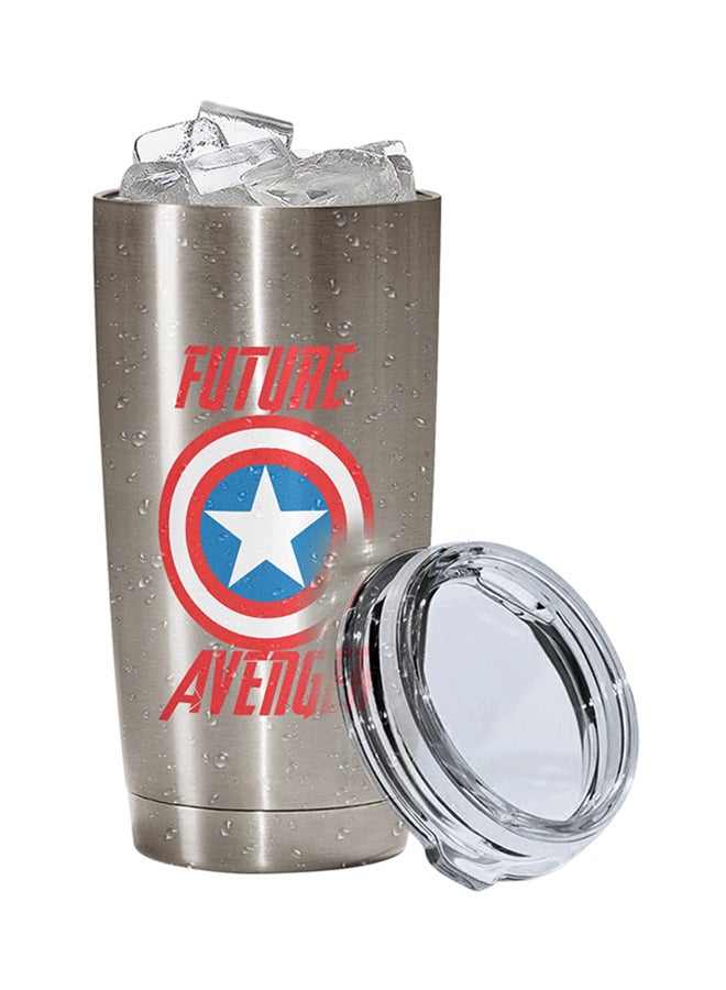 LOUD UNIVERSE Captain America Quote Printed Tumbler With Lid Silver/Clear/Red 
