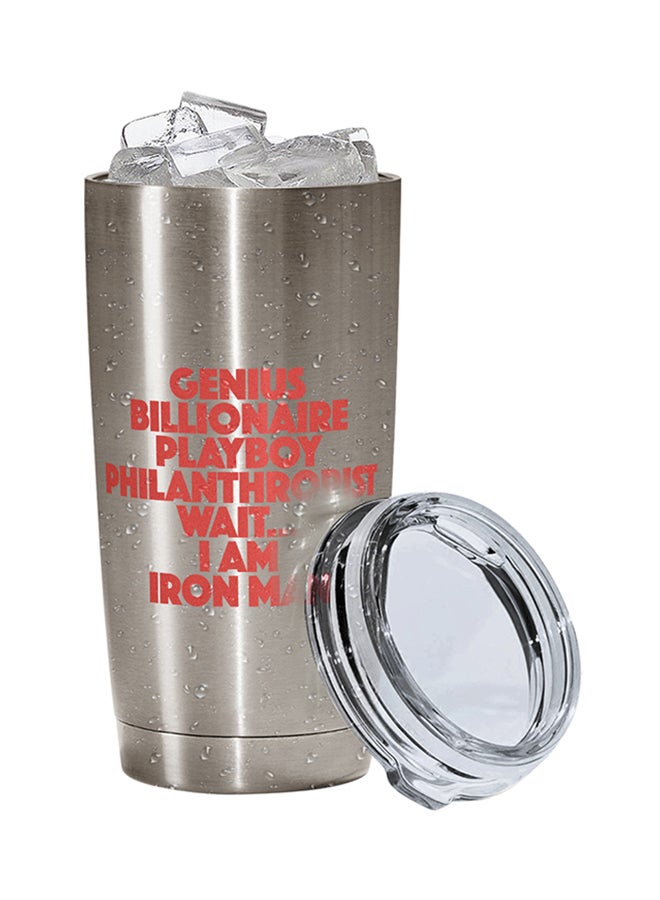 LOUD UNIVERSE Iron Man Quote Printed Tumbler With Lid Silver/Clear/Red Silver/Clear/Red 