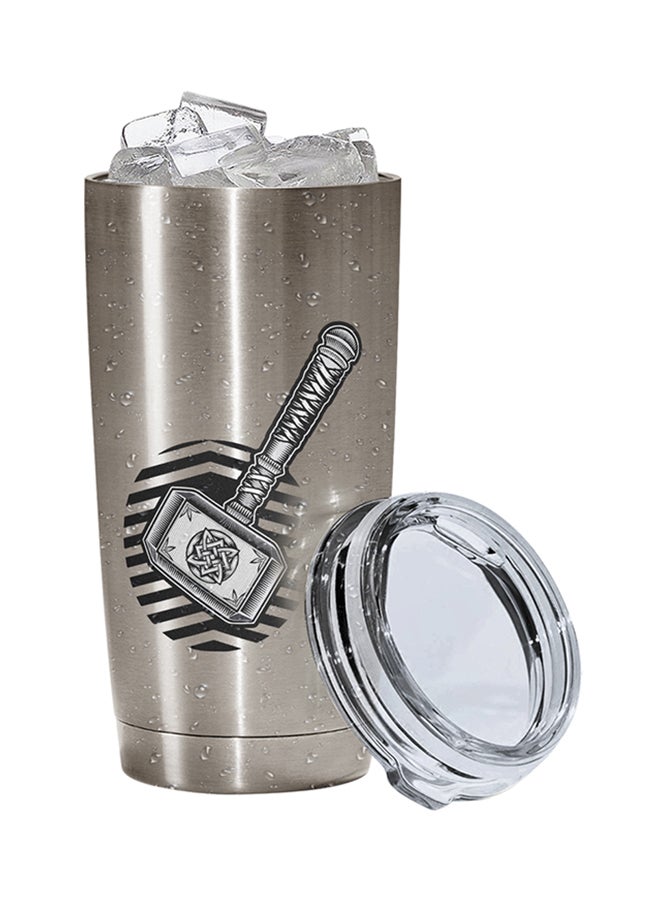 LOUD UNIVERSE Thor Hammer Logo Printed Tumbler With Lid Silver/Black/White Silver/Black/White 