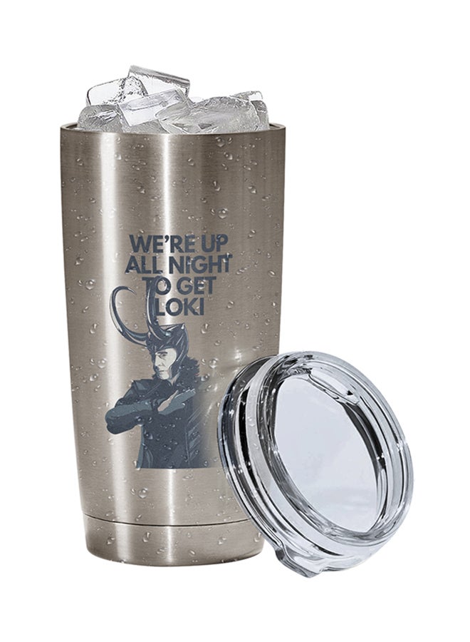LOUD UNIVERSE Avengers Movie Printed Tumbler With Lid Silver/Blue/White Silver/Blue/White 
