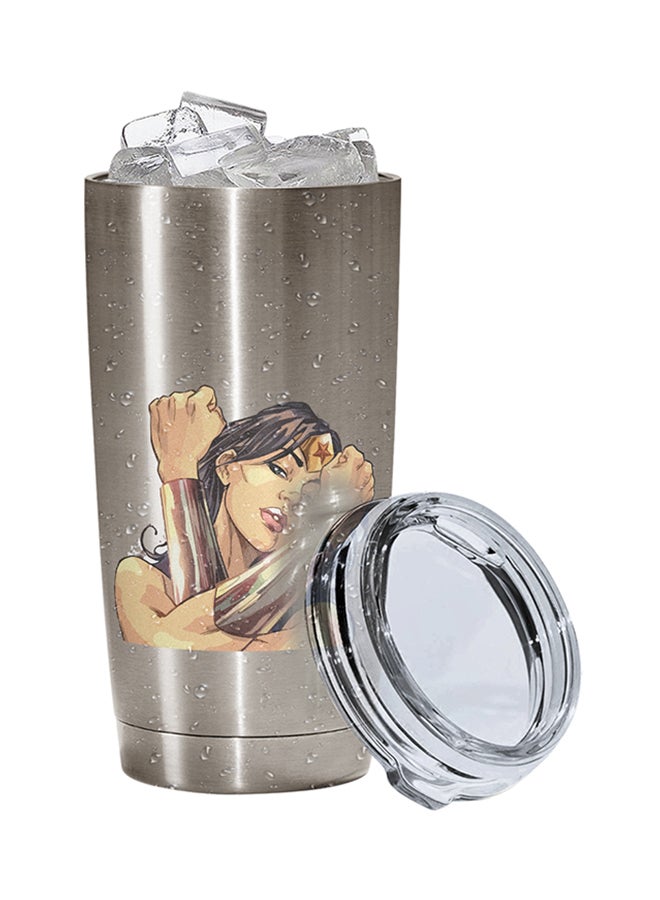 LOUD UNIVERSE Wonder Woman Printed Tumbler With Lid Silver/Beige/Brown 