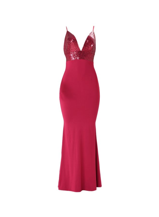 Generic - V-Neck Maxi Dress Red - Image 1