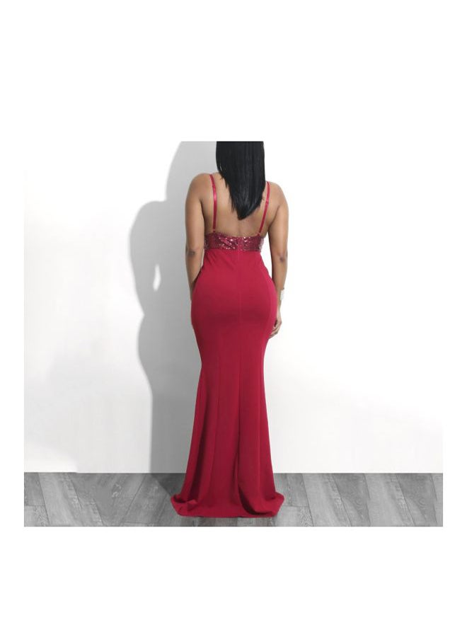 Generic - V-Neck Maxi Dress Red - Image 1