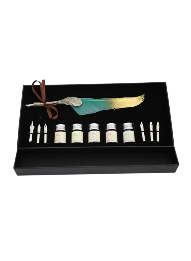YULAN Feather Quill Pen Set Dip Pen with COLORED Ink and 6pcs Stainless Steel Nibs Calligraphy Pen in Gift box Multicolour