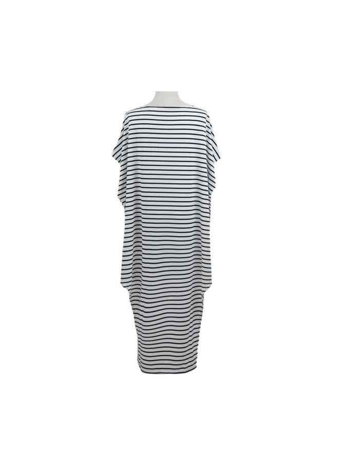 Batwing Sleeves Asymmetric Maxi Dress White/Black  - Image 2