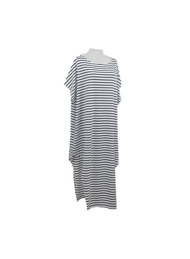 Batwing Sleeves Asymmetric Maxi Dress White/Black  - Image 3