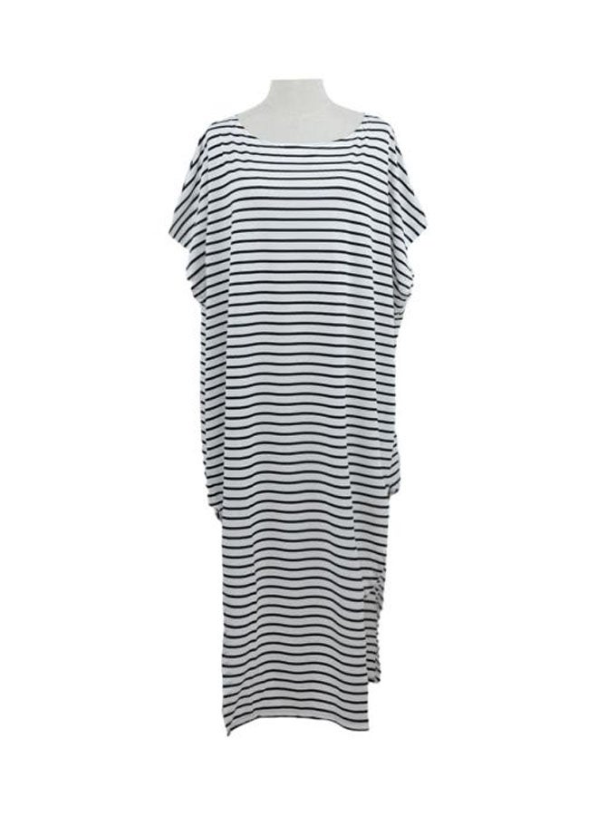 Batwing Sleeves Asymmetric Maxi Dress White/Black  - Image 1