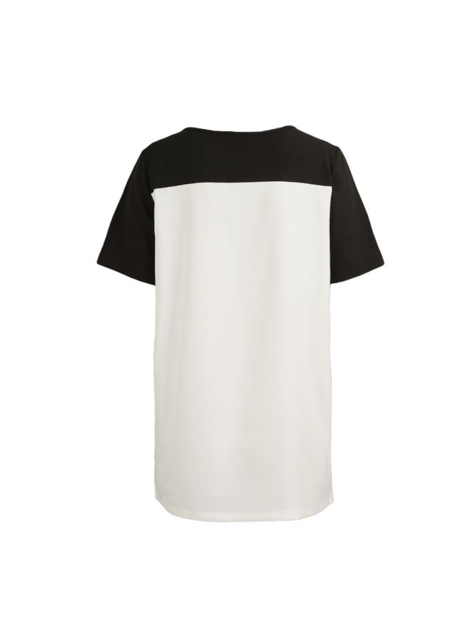 Round Neck Long T-shirt White/Black  - Image 2