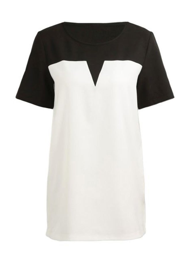 Round Neck Long T-shirt White/Black  - Image 1